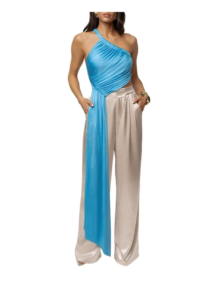 Асимметричный топ с одним рукавом Spotlight Draped JLUXLABEL — изображение 7 из 10, синий