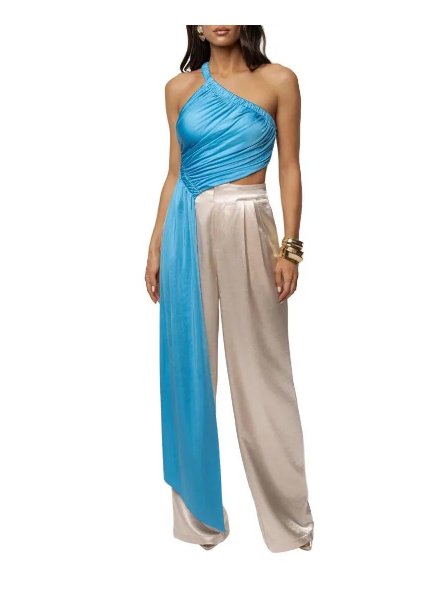 Асимметричный топ с одним рукавом Spotlight Draped JLUXLABEL — изображение 8 из 10, синий