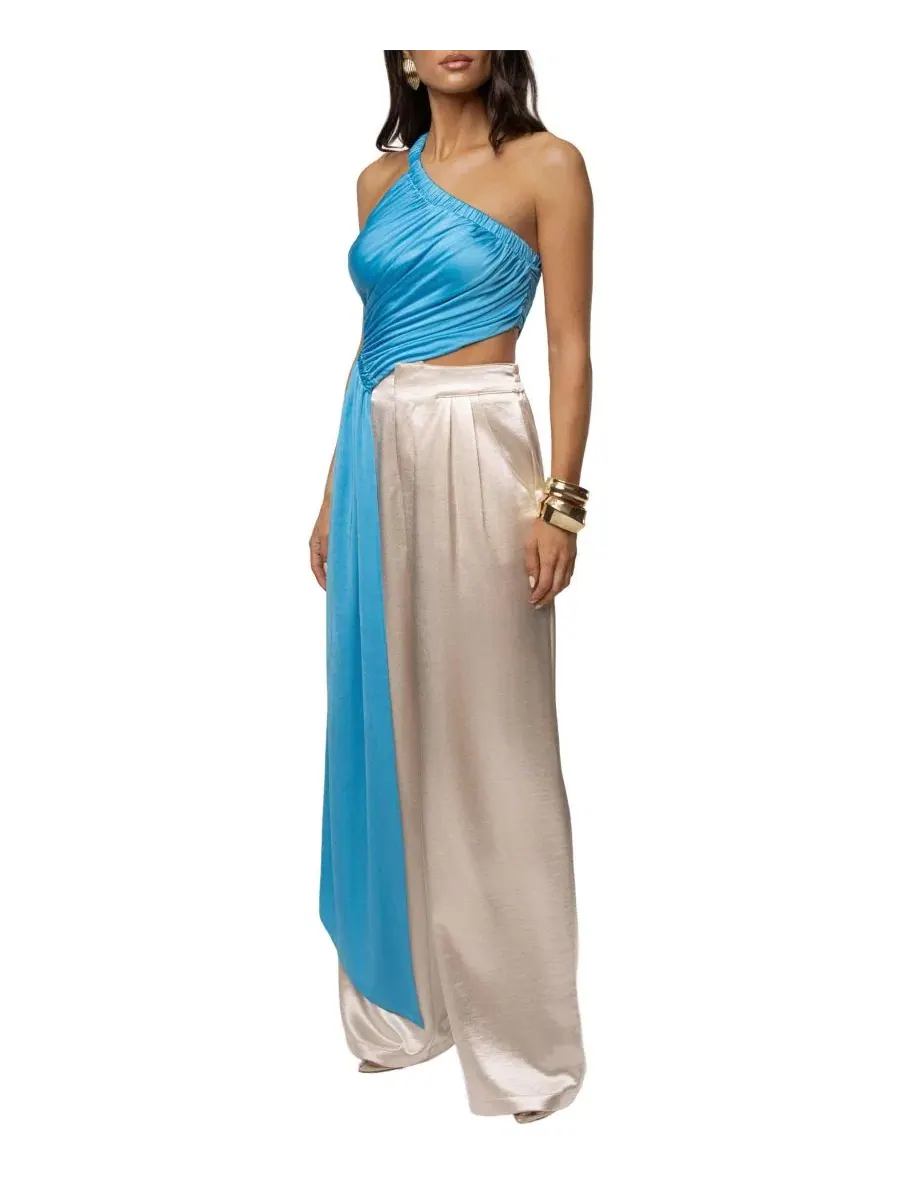 Асимметричный топ с одним рукавом Spotlight Draped JLUXLABEL — изображение 9 из 10, синий