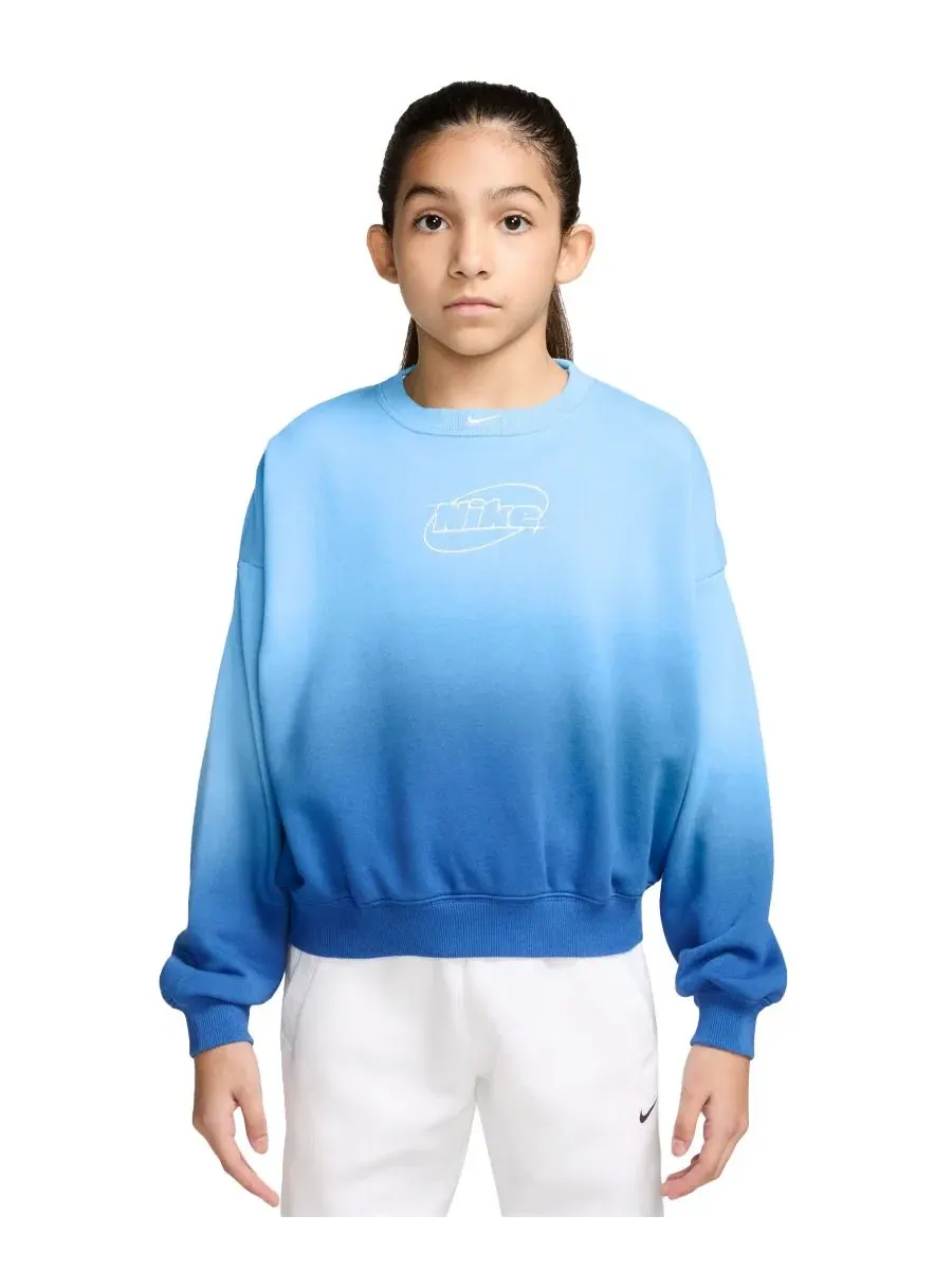 Свитшот женский из флиса с боксовым кроем Sportswear Studio Nike — изображение 1 из 3, синий/белый
