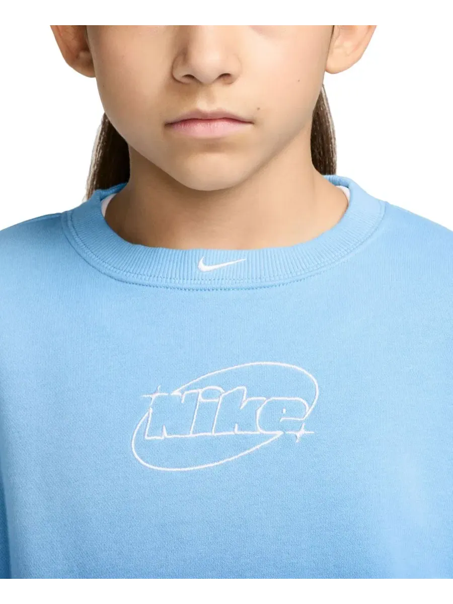 Свитшот женский из флиса с боксовым кроем Sportswear Studio Nike — изображение 2 из 3, синий/белый
