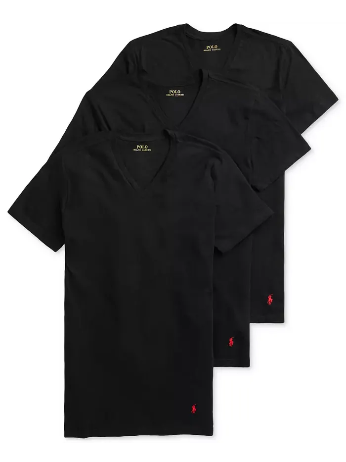 Мужские майки с V-образным вырезом Slim Fit, 3 шт Polo Ralph Lauren — изображение 1 из 4, черный