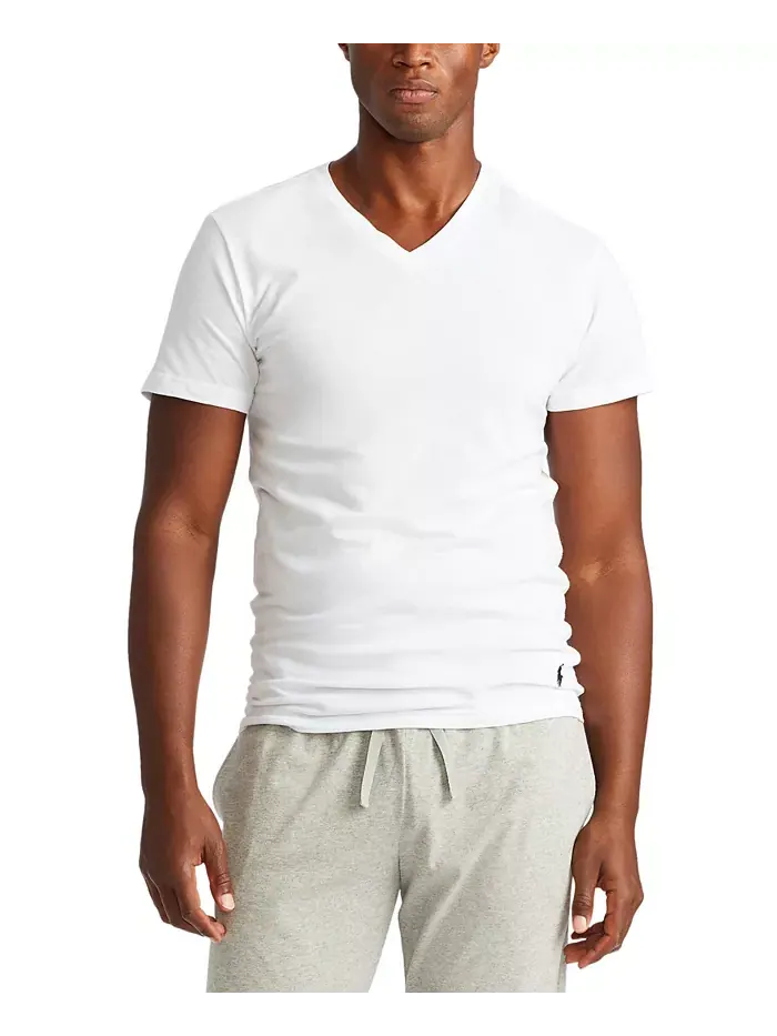 Мужские майки с V-образным вырезом Slim Fit, 3 шт Polo Ralph Lauren — изображение 4 из 6, белый