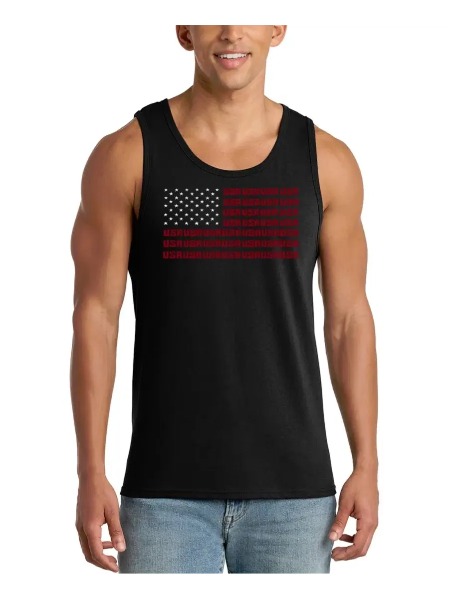 Мужская майка-безрукавка с принтом American Flag Word Art LA Pop Art — изображение 1 из 4, черный