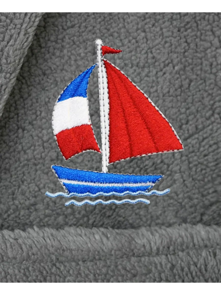 Детский суперплюшевый двусторонний банный халат Boat Kids с капюшоном Linum Home — изображение 2 из 3, серый