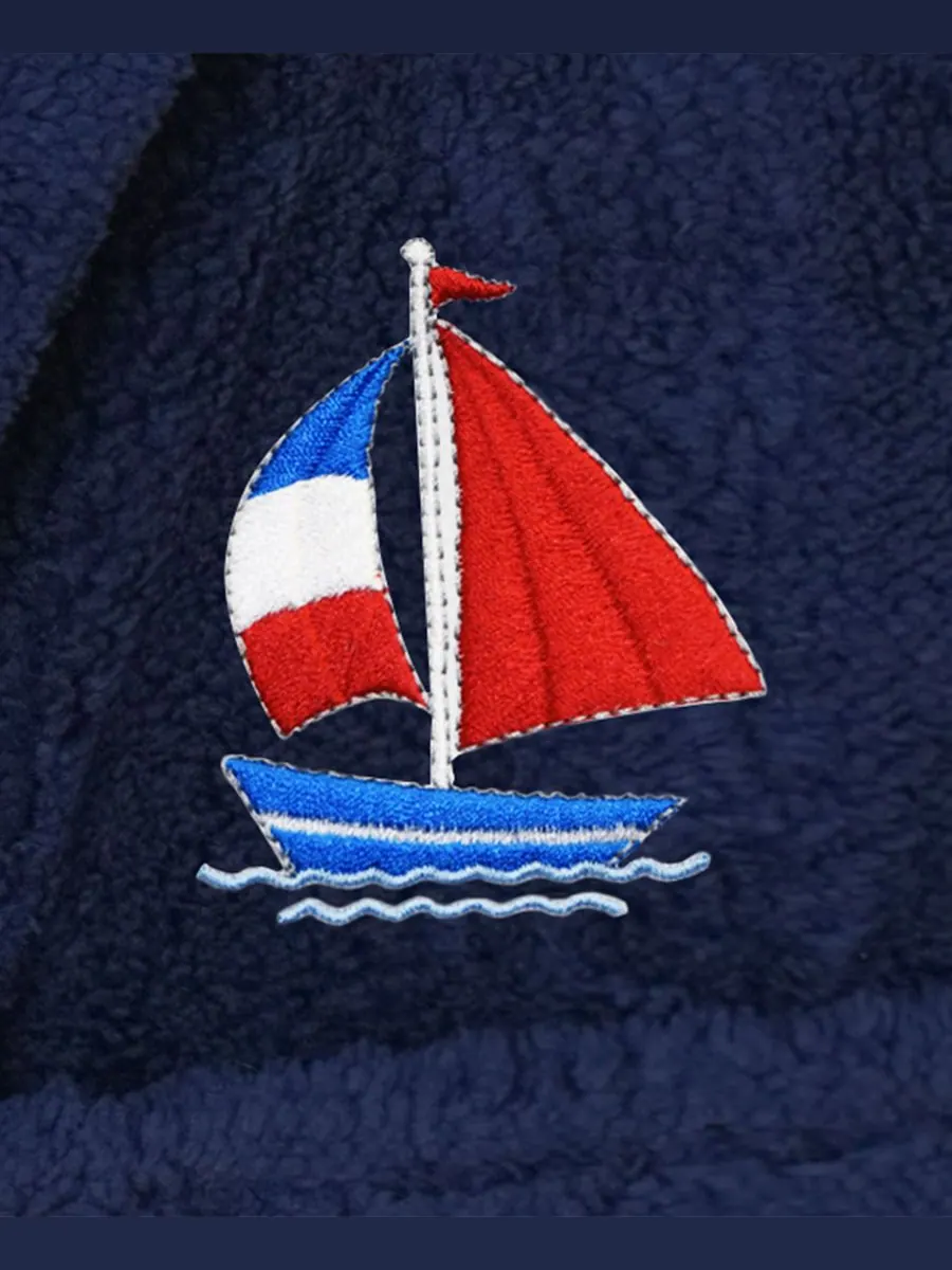 Детский суперплюшевый двусторонний банный халат Boat Kids с капюшоном Linum Home — изображение 2 из 3, темно-синий