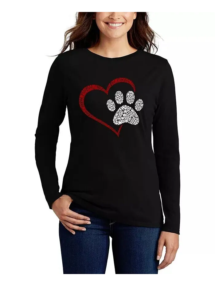 Женская футболка с длинным рукавом и надписью Word Art Paw Heart La Pop Art