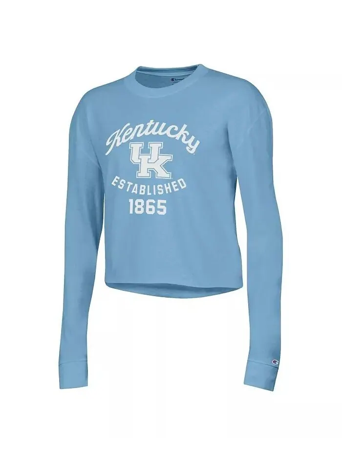 Синяя женская укороченная футболка с длинным рукавом Kentucky Wildcats Boyfriend Champion — изображение 2 из 3, синий