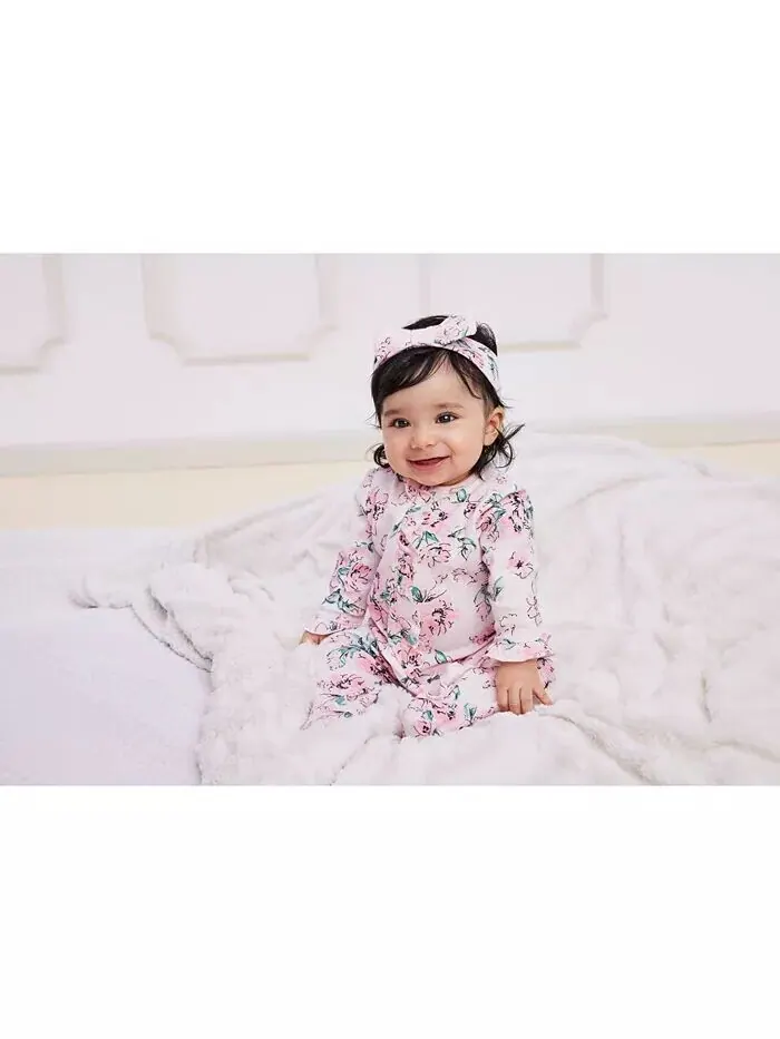 Комбинезон на ножках с цветочным принтом Baby Girls Dream и повязка на голову, комплект из 2 — изображение 2 из 5