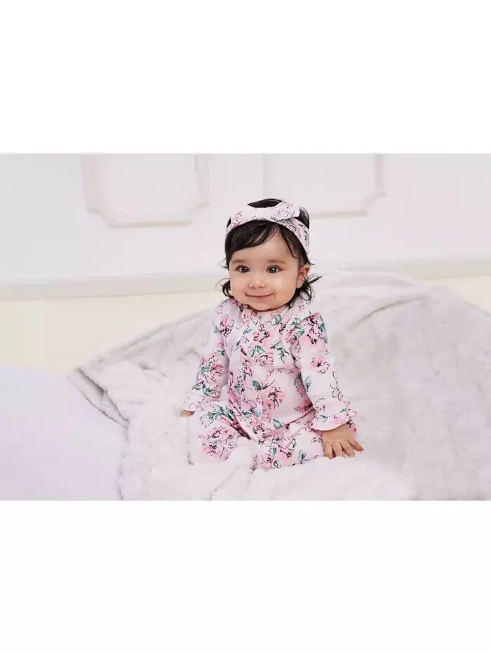 Комбинезон на ножках с цветочным принтом Baby Girls Dream и повязка на голову, комплект из 2 — изображение 3 из 5
