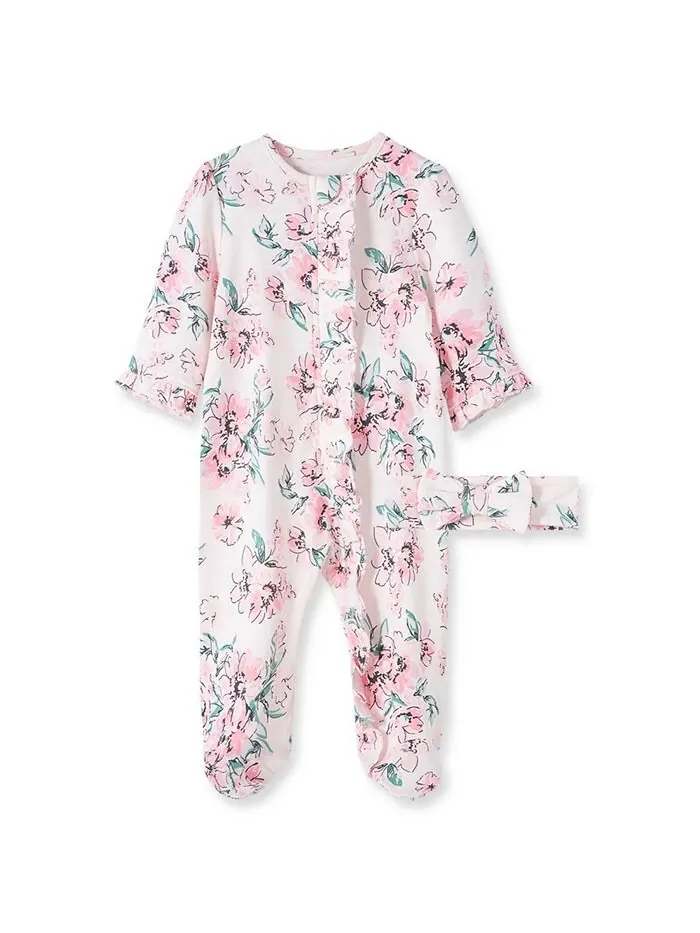 Комбинезон на ножках с цветочным принтом Baby Girls Dream и повязка на голову, комплект из 2 — изображение 1 из 5, розовый