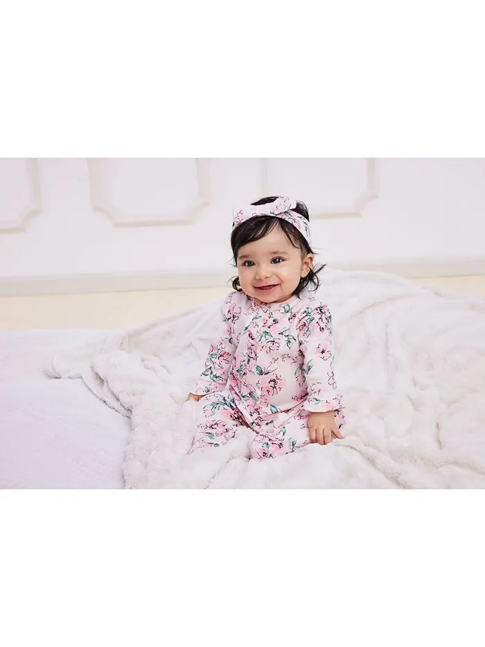 Комбинезон на ножках с цветочным принтом Baby Girls Dream и повязка на голову, комплект из 2 — изображение 2 из 5, розовый