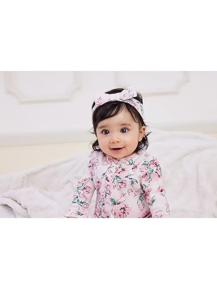 Комбинезон на ножках с цветочным принтом Baby Girls Dream и повязка на голову, комплект из 2 — изображение 4 из 5, розовый
