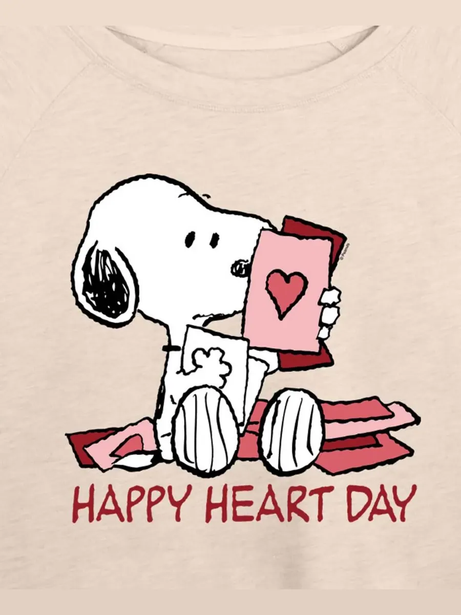 Женская футболка с длинными рукавами Peanuts Snoopy Happy Heart Day Valentine из французского — изображение 2 из 3, березовый