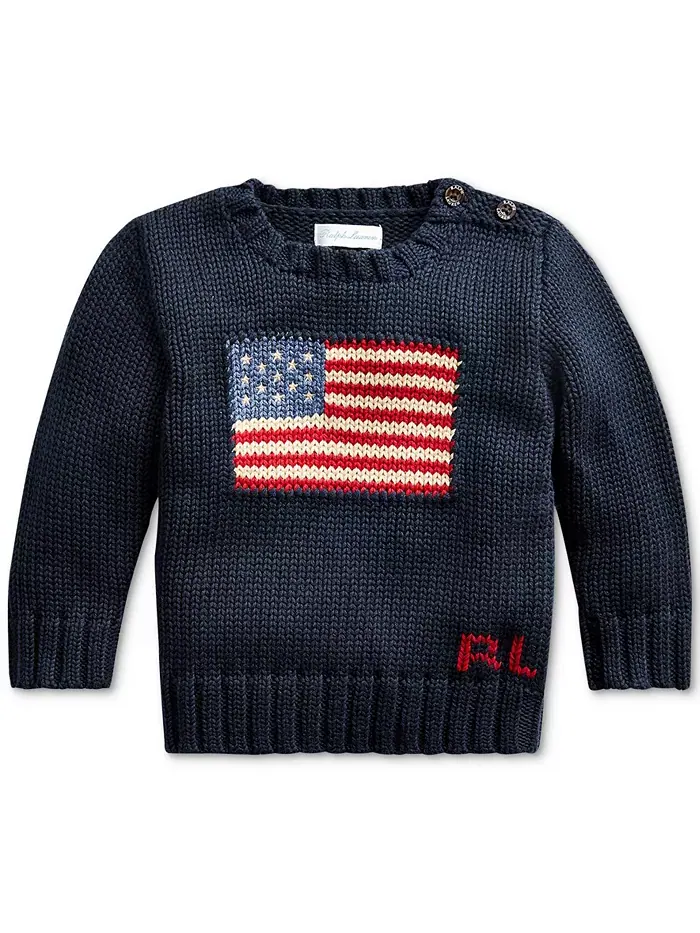 Детский свитер с флагом The Iconic Flag для мальчиков и девочек Polo Ralph Lauren — изображение 1 из 2, синий