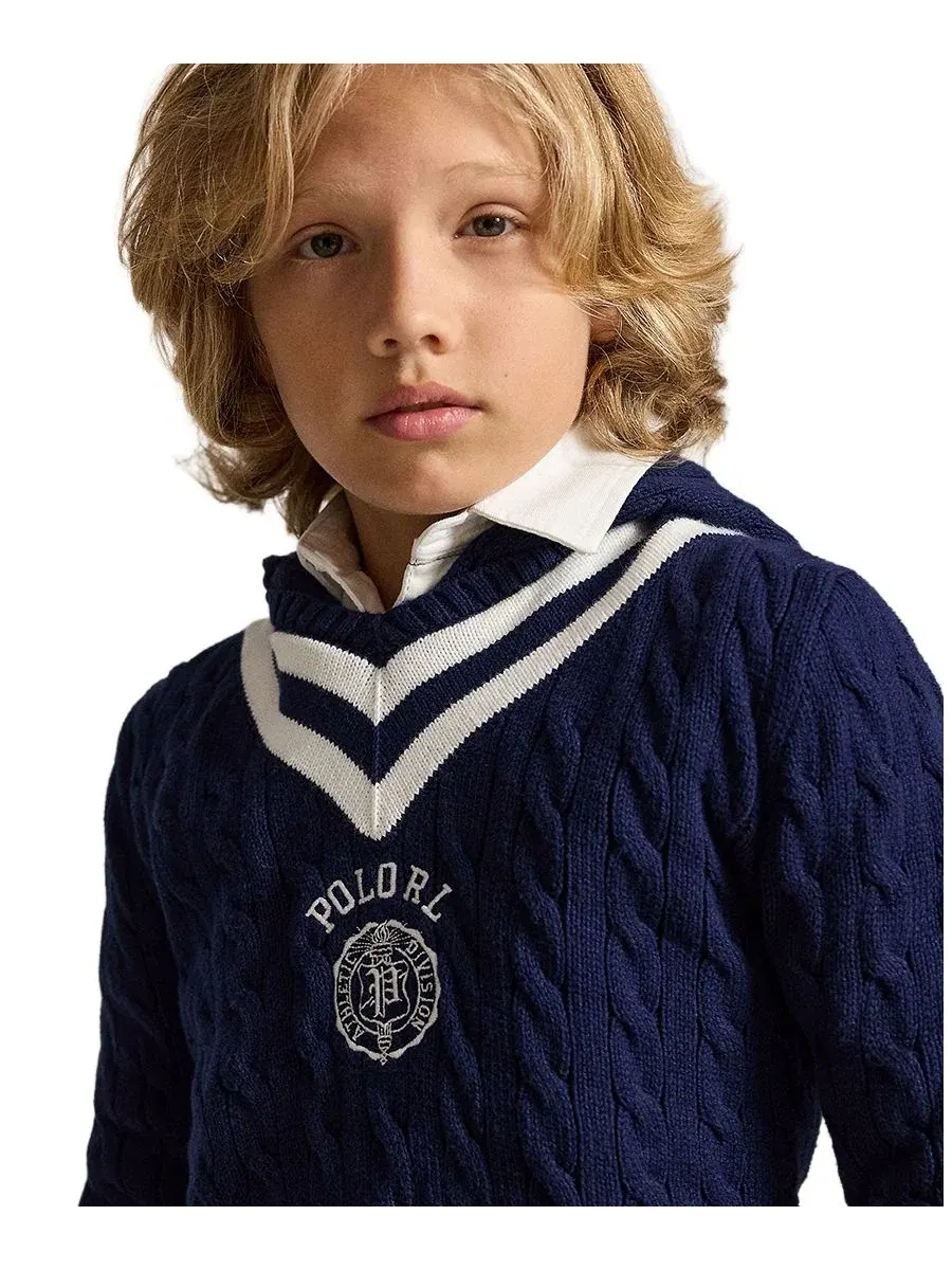 Свитер с капюшоном Boys' 8-20 Hooded Cricket Sweater Polo Ralph Lauren — изображение 3 из 5, темно-синий