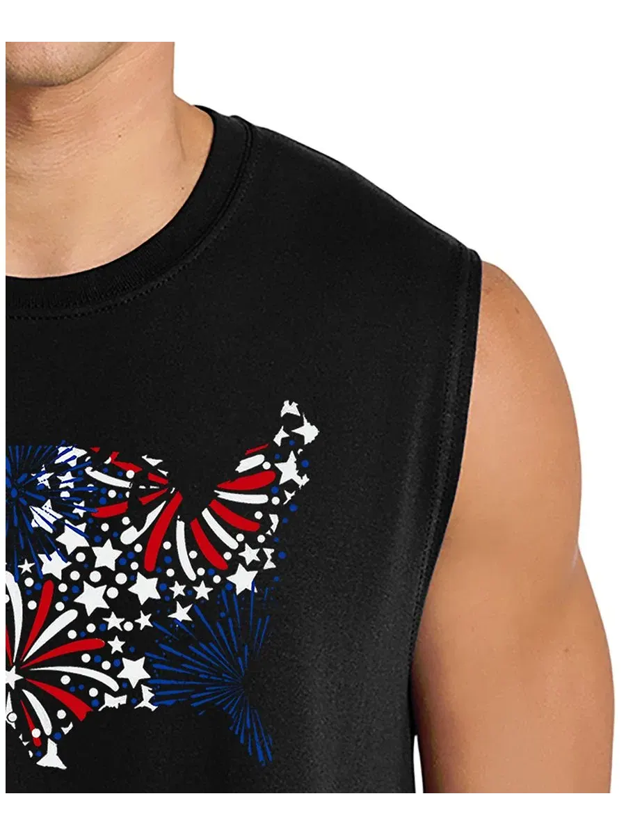 Мужская майка-безрукавка с принтом American Flag Fireworks LA Pop Art — изображение 2 из 4, черный