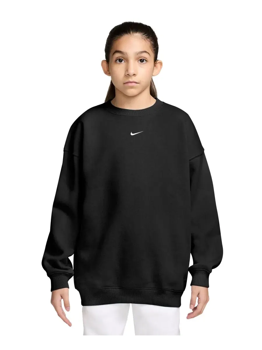 Свитшот с круглым вырезом из флиса Oversized Nike — изображение 1 из 3, черный/белый