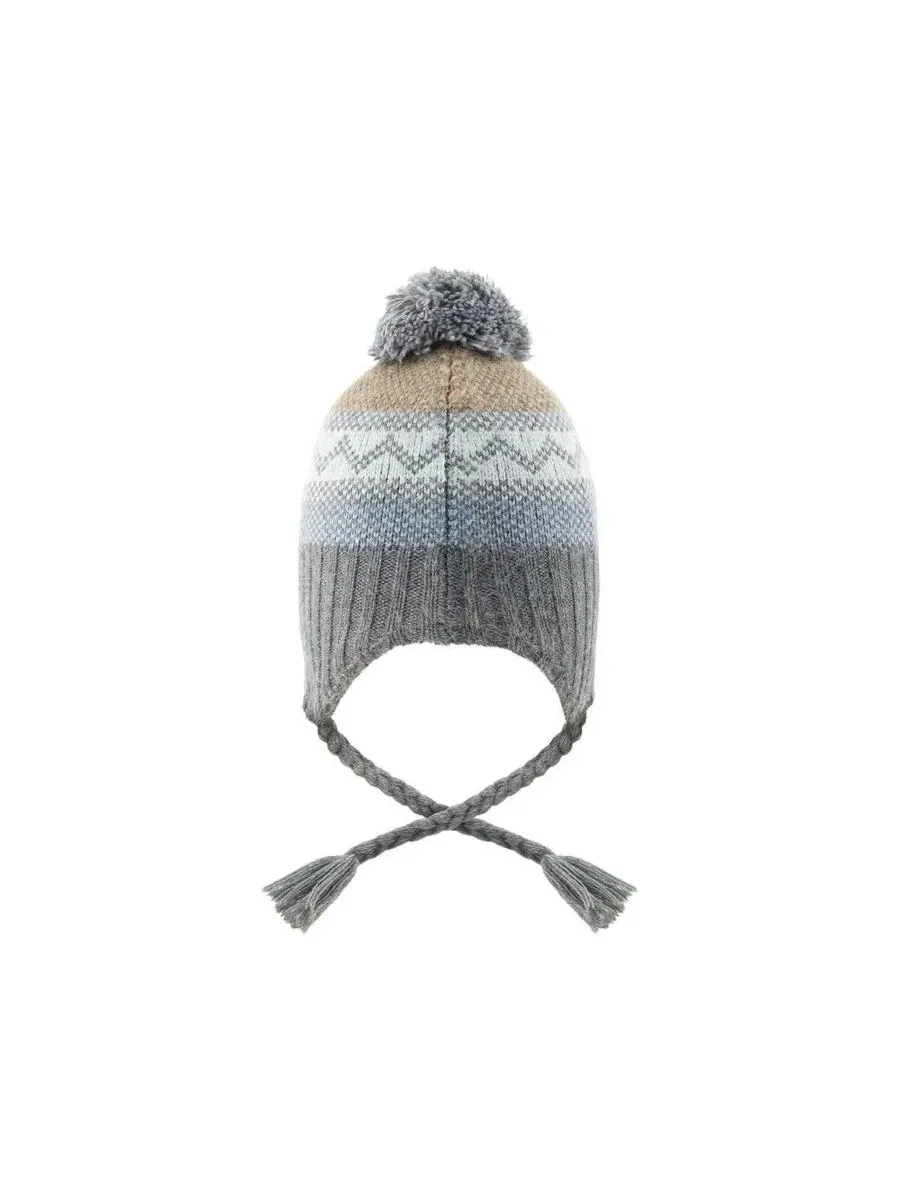 Детская зимняя шапка с помпоном, с ушками, модель Winter Peruvian Knit Hat Deux par Deux — изображение 3 из 5, серый зеленый