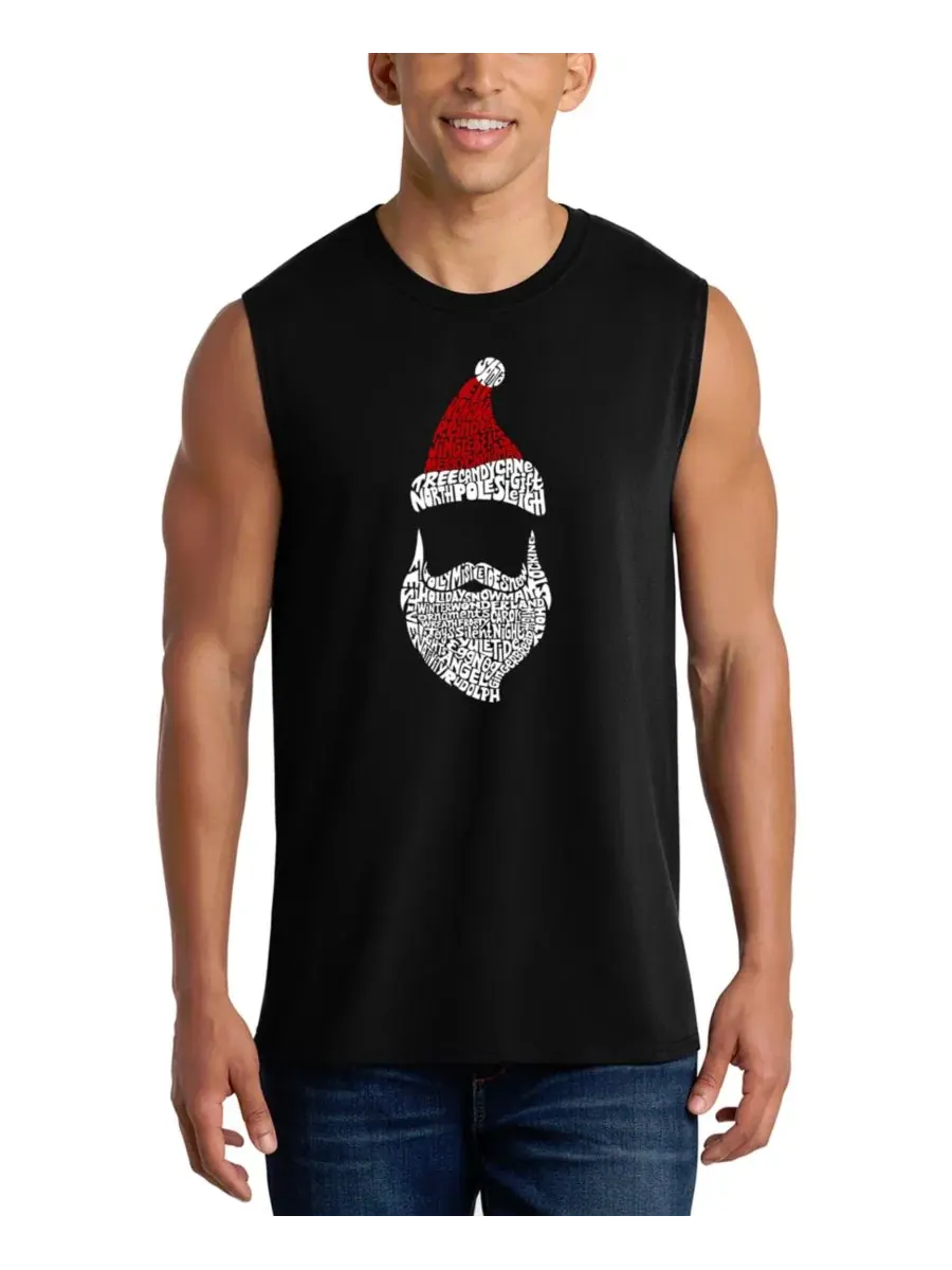 Мужская майка-безрукавка с принтом Santa Beard Hat LA Pop Art — изображение 1 из 4, черный