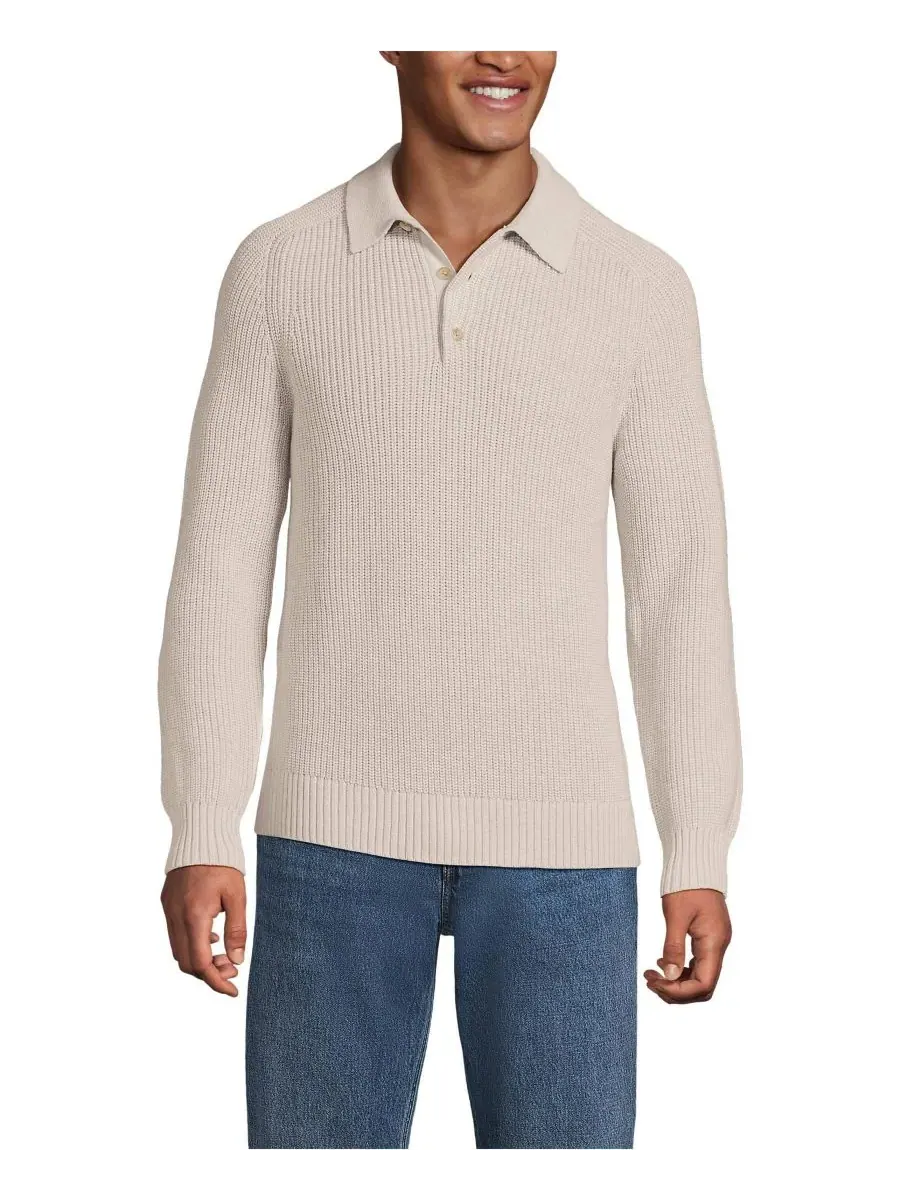 Мужской поло-свитер Drifter с длинными рукавами Lands' End, Flax Heather — изображение 1 из 3