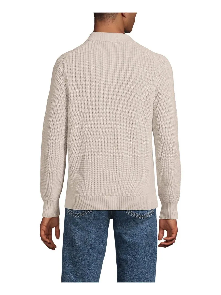 Мужской поло-свитер Drifter с длинными рукавами Lands' End, Flax Heather — изображение 2 из 3