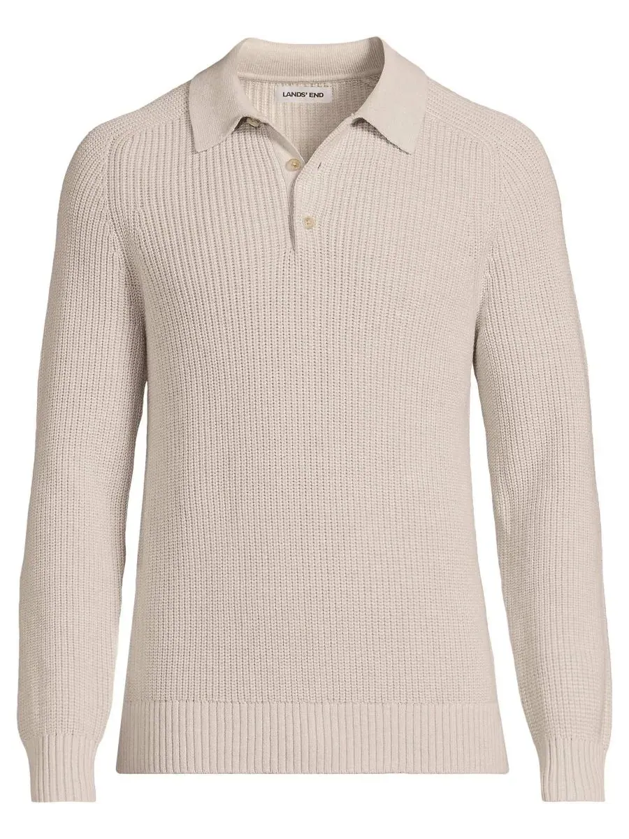 Мужской поло-свитер Drifter с длинными рукавами Lands' End, Flax Heather — изображение 3 из 3