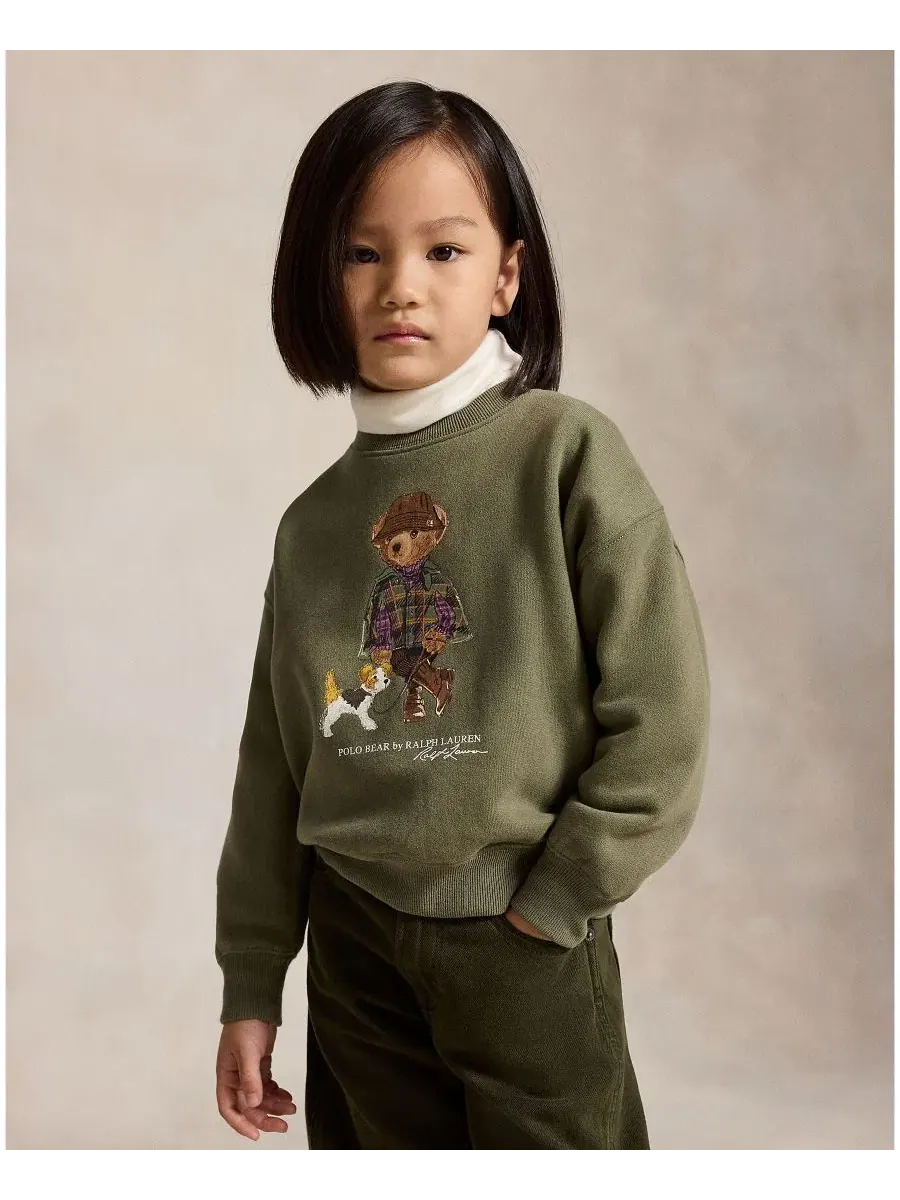 Детский свитшот с длинным рукавом и принтом Polo Bear Polo Ralph Lauren — изображение 1 из 6, оливковый