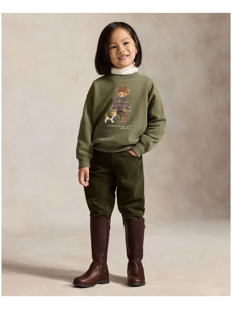 Детский свитшот с длинным рукавом и принтом Polo Bear Polo Ralph Lauren — изображение 2 из 6, оливковый