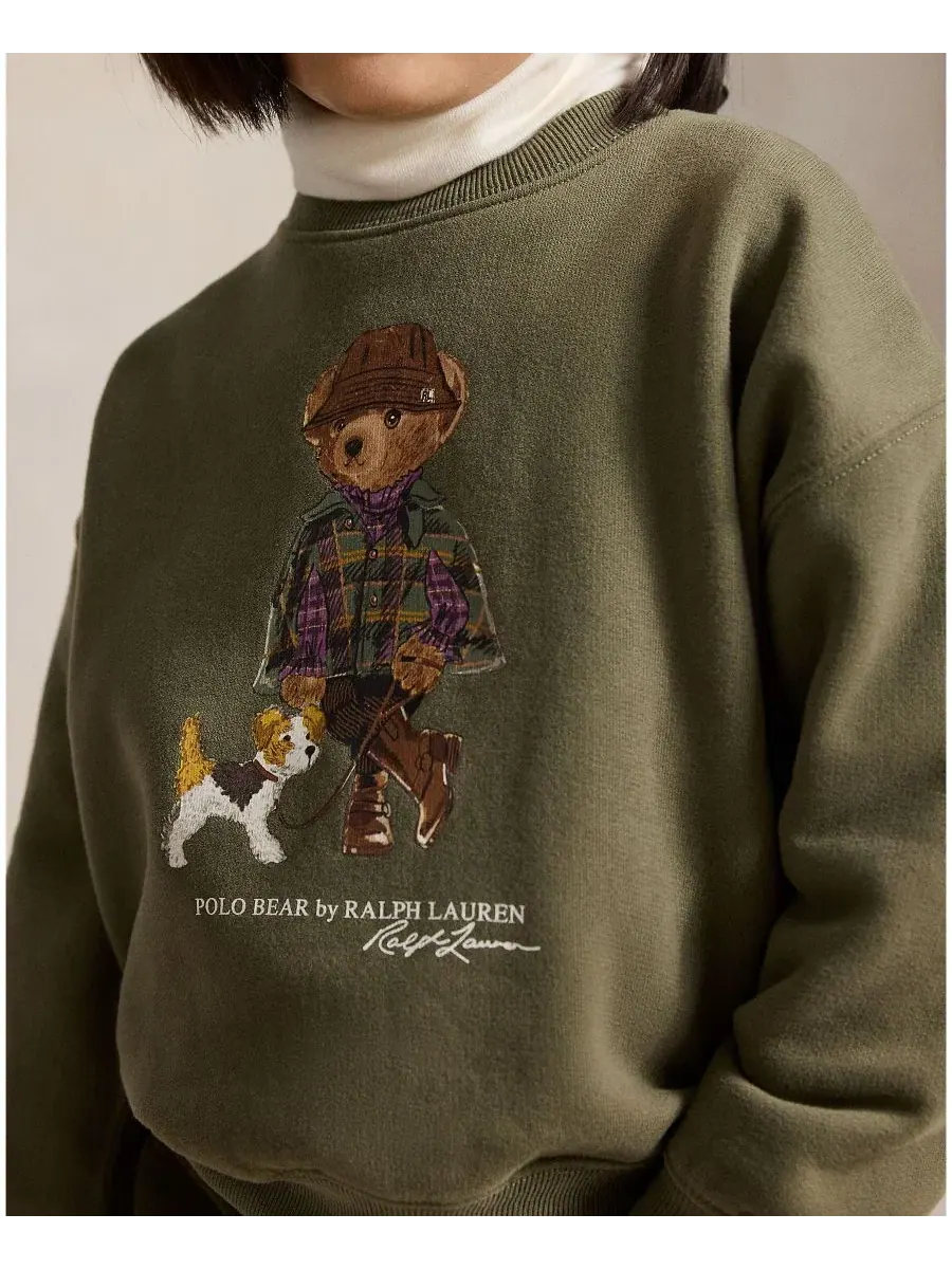 Детский свитшот с длинным рукавом и принтом Polo Bear Polo Ralph Lauren — изображение 3 из 6, оливковый