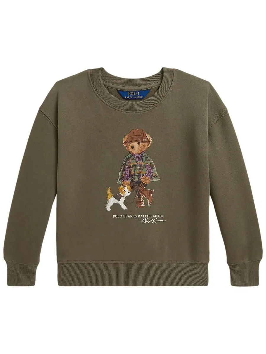 Детский свитшот с длинным рукавом и принтом Polo Bear Polo Ralph Lauren — изображение 4 из 6, оливковый