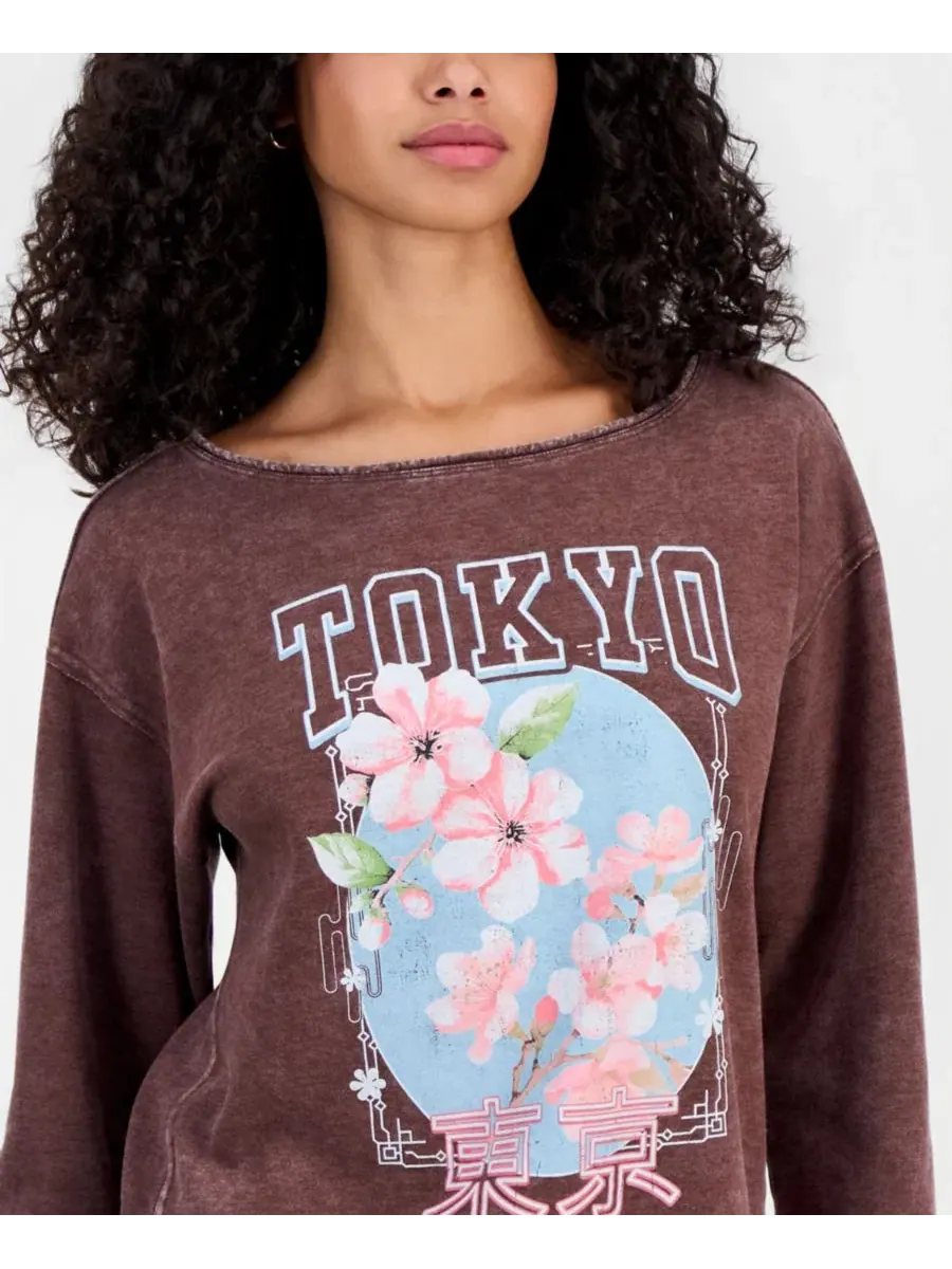 Свитшот с графическим принтом Tokyo Flower Rebellious One — изображение 3 из 4, коричневый