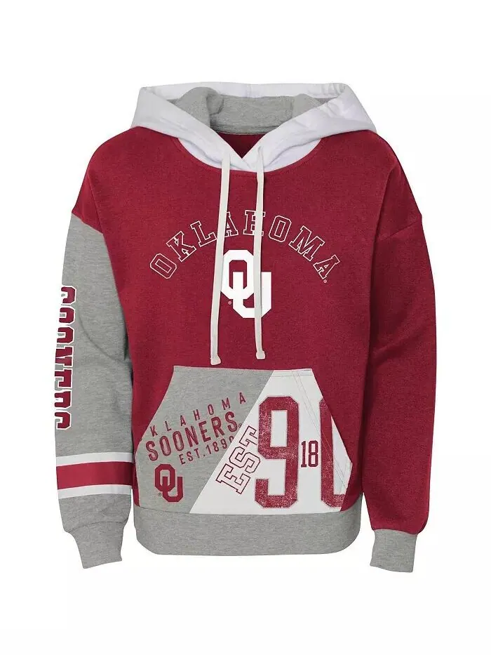 Малиновый рваный пуловер с капюшоном из мягкого флиса Big Girls Oklahoma Earlys True Fan Outerstuff — изображение 2 из 3