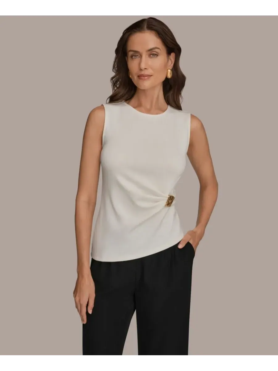 Укороченный топ без рукавов Donna Karan New York — изображение 3 из 8, бежевый
