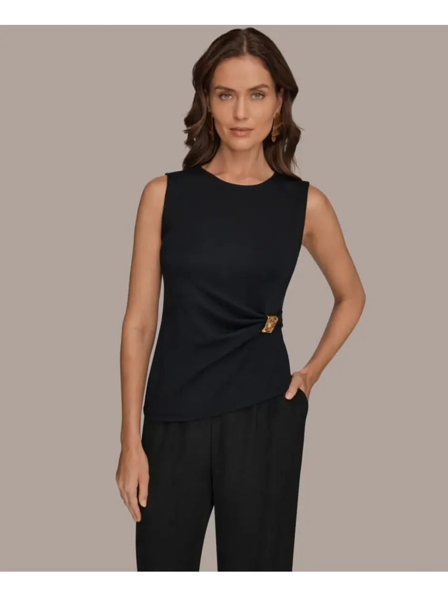 Укороченный топ без рукавов Donna Karan New York — изображение 3 из 7, черный