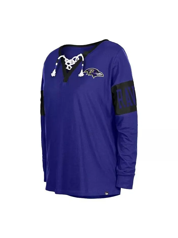 Женская черная футболка с длинным рукавом и шнуровкой Baltimore Ravens New Era — изображение 2 из 3, фиолетовый