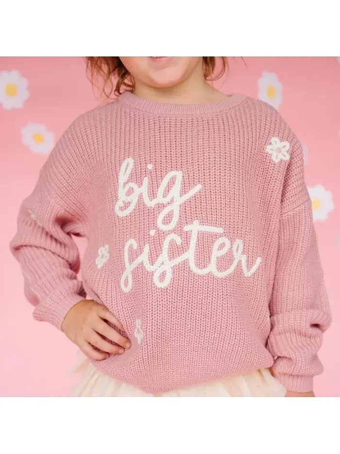 Большая и маленькая девочки вязаный свитер Big Sister Sweet Wink — изображение 3 из 5, розовый
