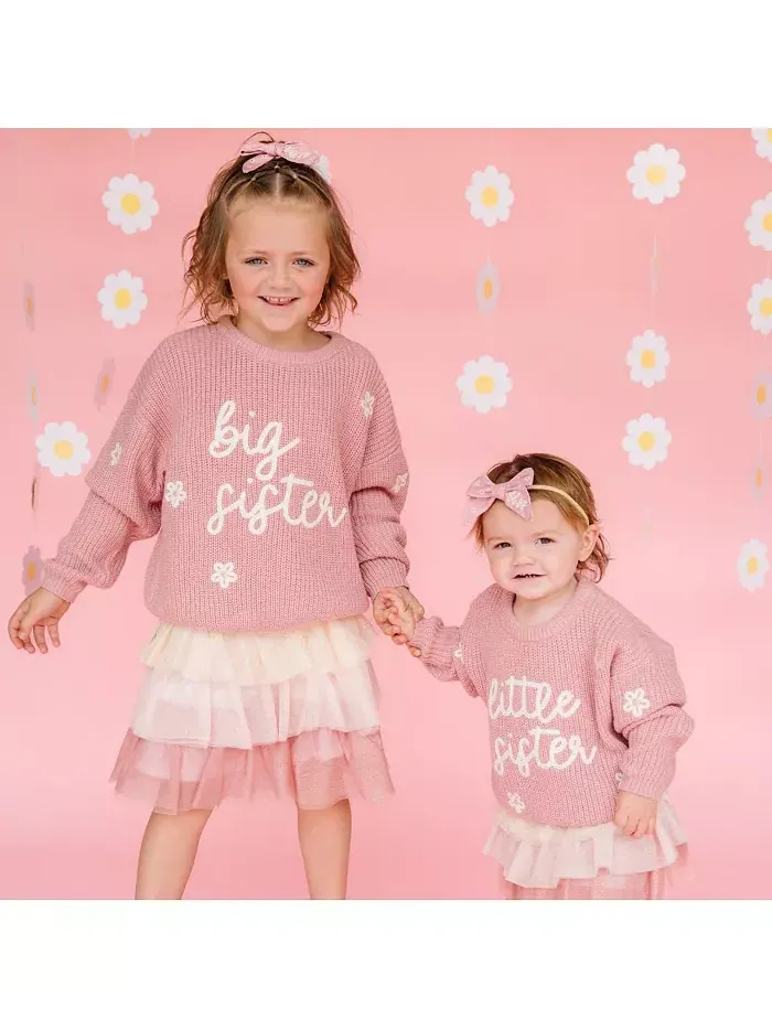 Большая и маленькая девочки вязаный свитер Big Sister Sweet Wink — изображение 4 из 5, розовый