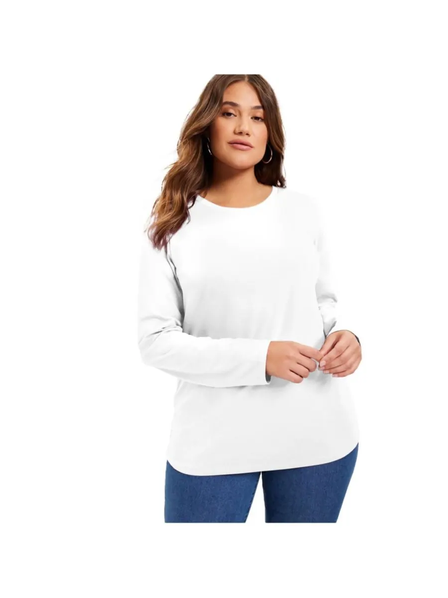 Женская футболка с длинными рукавами и круглым вырезом June + Vie One + Only June & Vie — изображение 1 из 3, белый