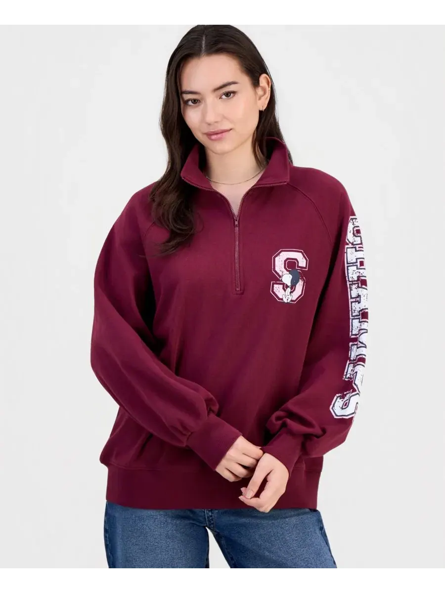 Свитшот с четверть-молнией Snoopy Varsity Peanuts — изображение 1 из 4, винный