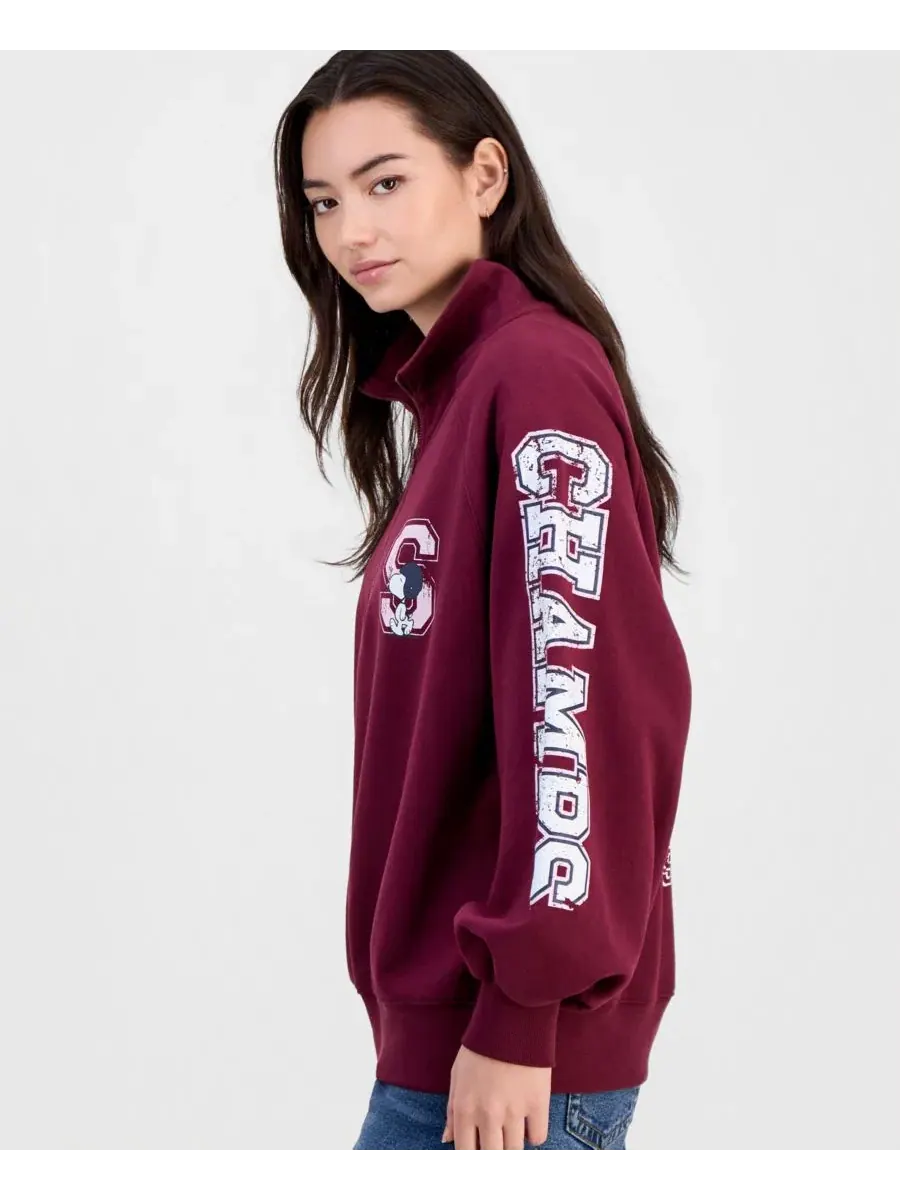 Свитшот с четверть-молнией Snoopy Varsity Peanuts — изображение 2 из 4, винный