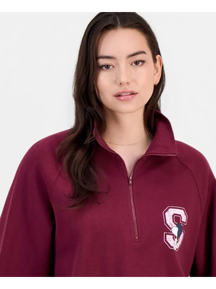 Свитшот с четверть-молнией Snoopy Varsity Peanuts — изображение 3 из 4, винный
