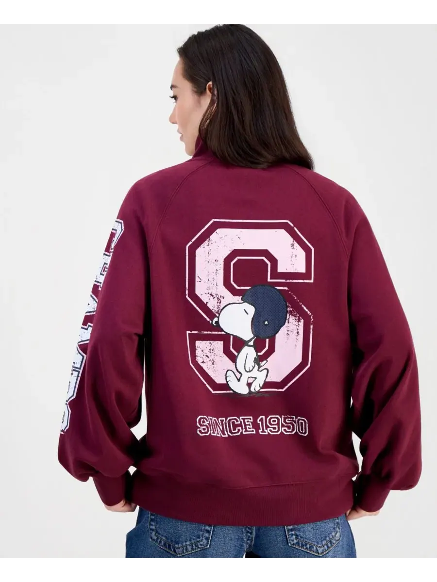 Свитшот с четверть-молнией Snoopy Varsity Peanuts — изображение 4 из 4, винный