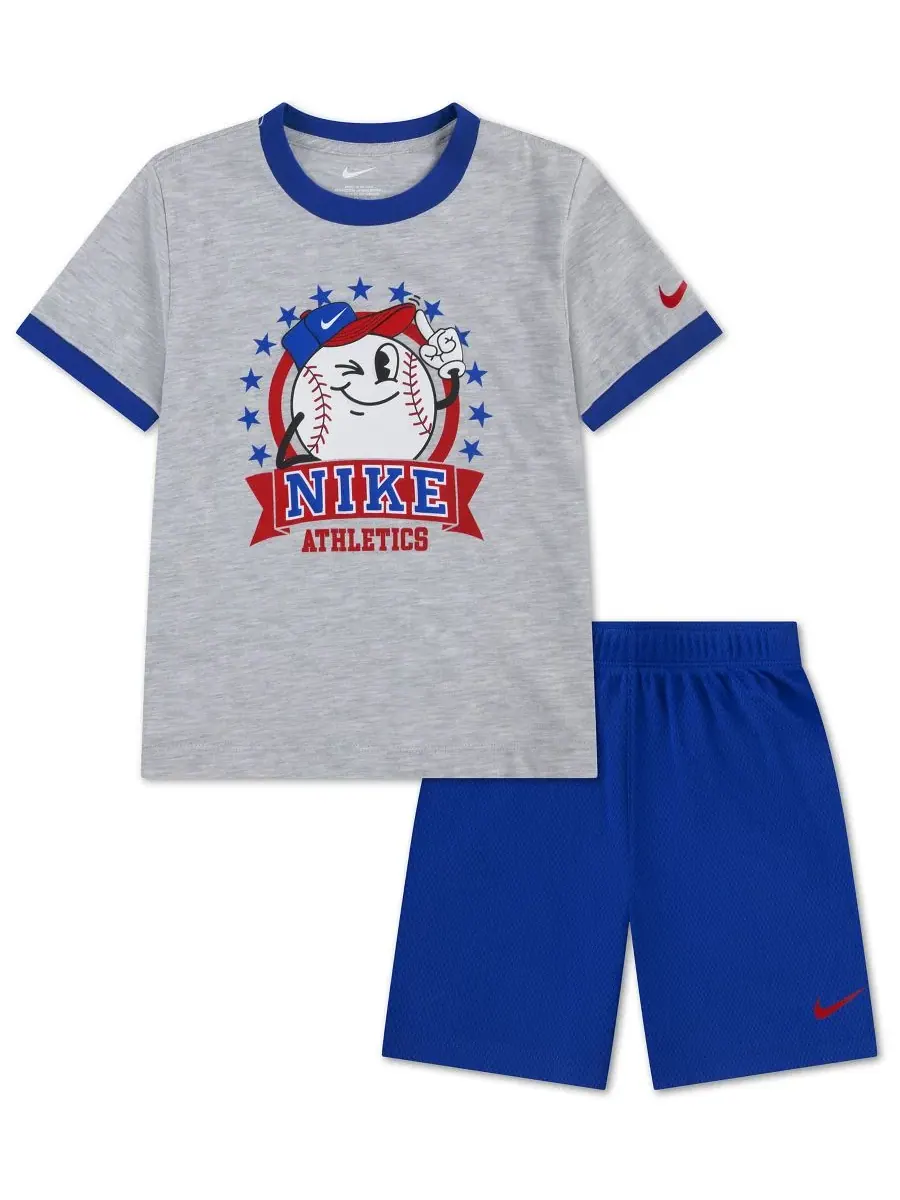 Детский комплект из футболки с коротким рукавом и шорт Dri-FIT с изображением бейсбольных — изображение 1 из 5, серый