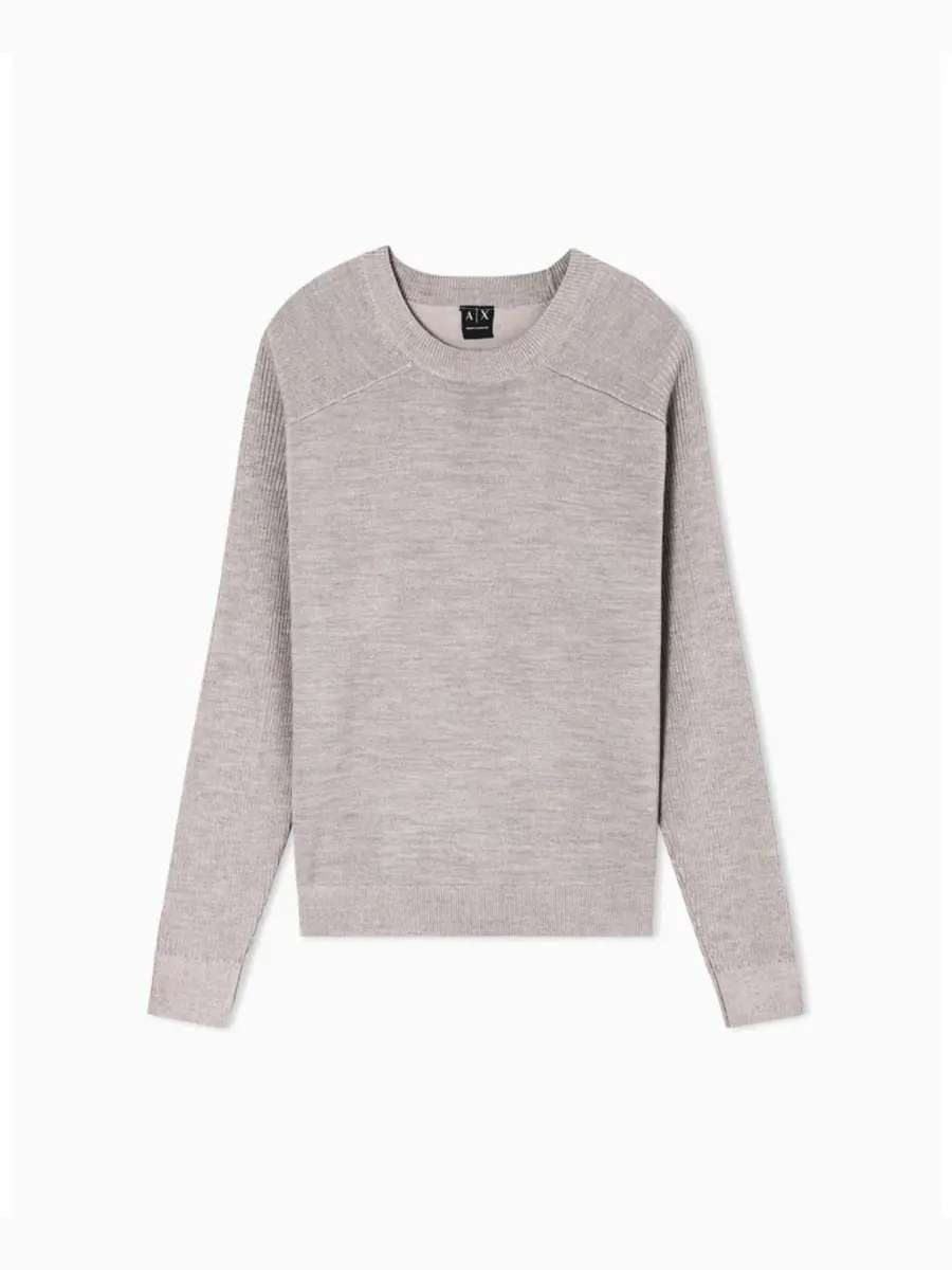 Мужской свитер с круглым вырезом из смеси шерсти и хлопка A|X Armani Exchange — изображение 5 из 5, бежевый