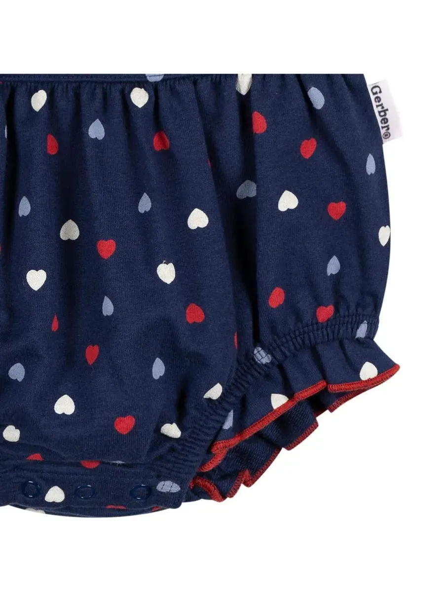 Боди-комбинезон для девочек с рюшами Blue Hearts Gerber — изображение 2 из 5, синий