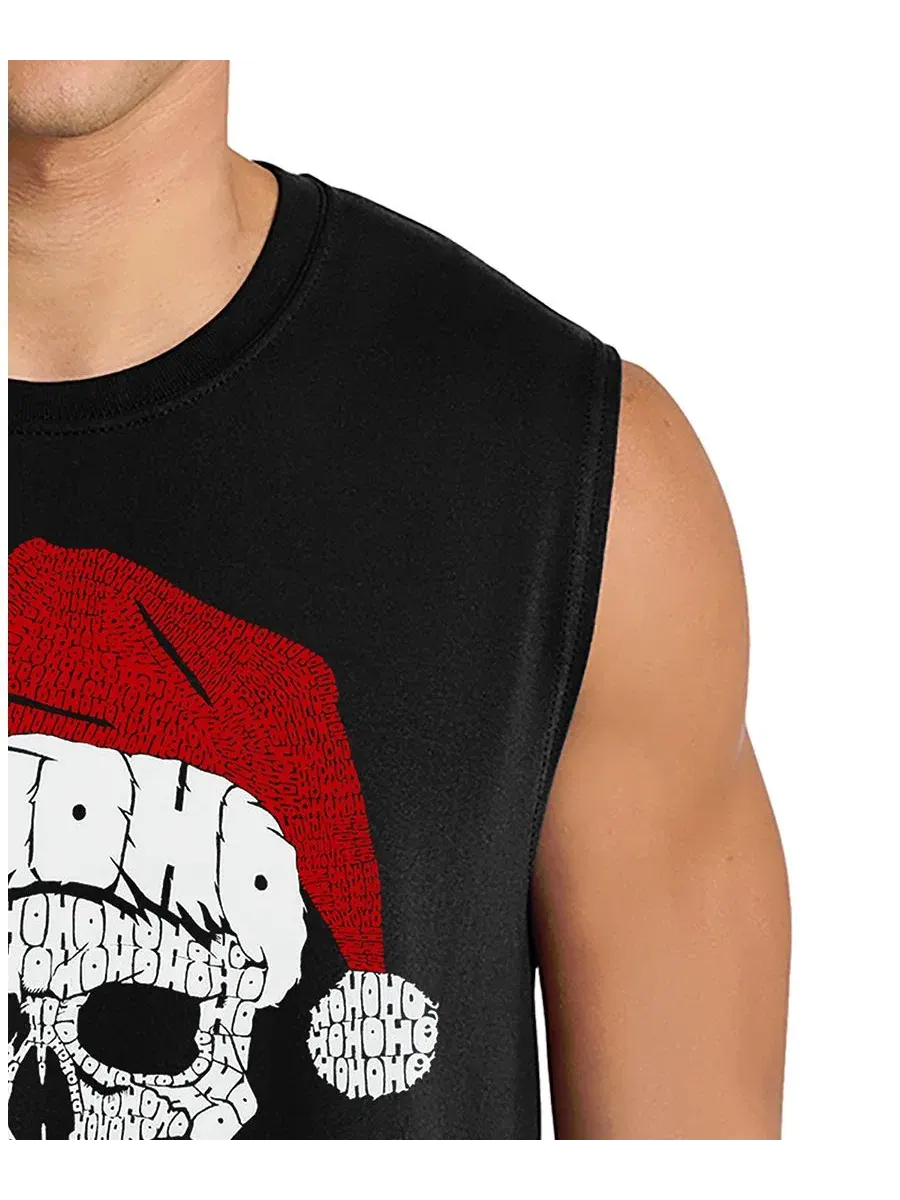 Мужская майка с принтом Santa Skull LA Pop Art — изображение 2 из 4, черный