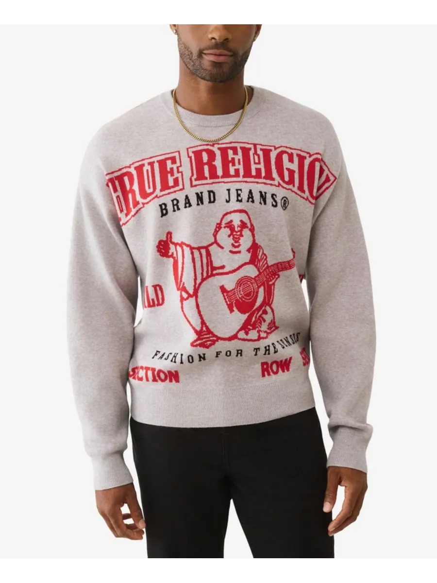 Мужской свитер с круглым вырезом, стандартного кроя True Religion — изображение 1 из 3, серый