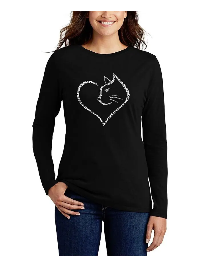 Женская футболка с длинным рукавом Cat Heart Word Art LA Pop Art — изображение 1 из 2, черный