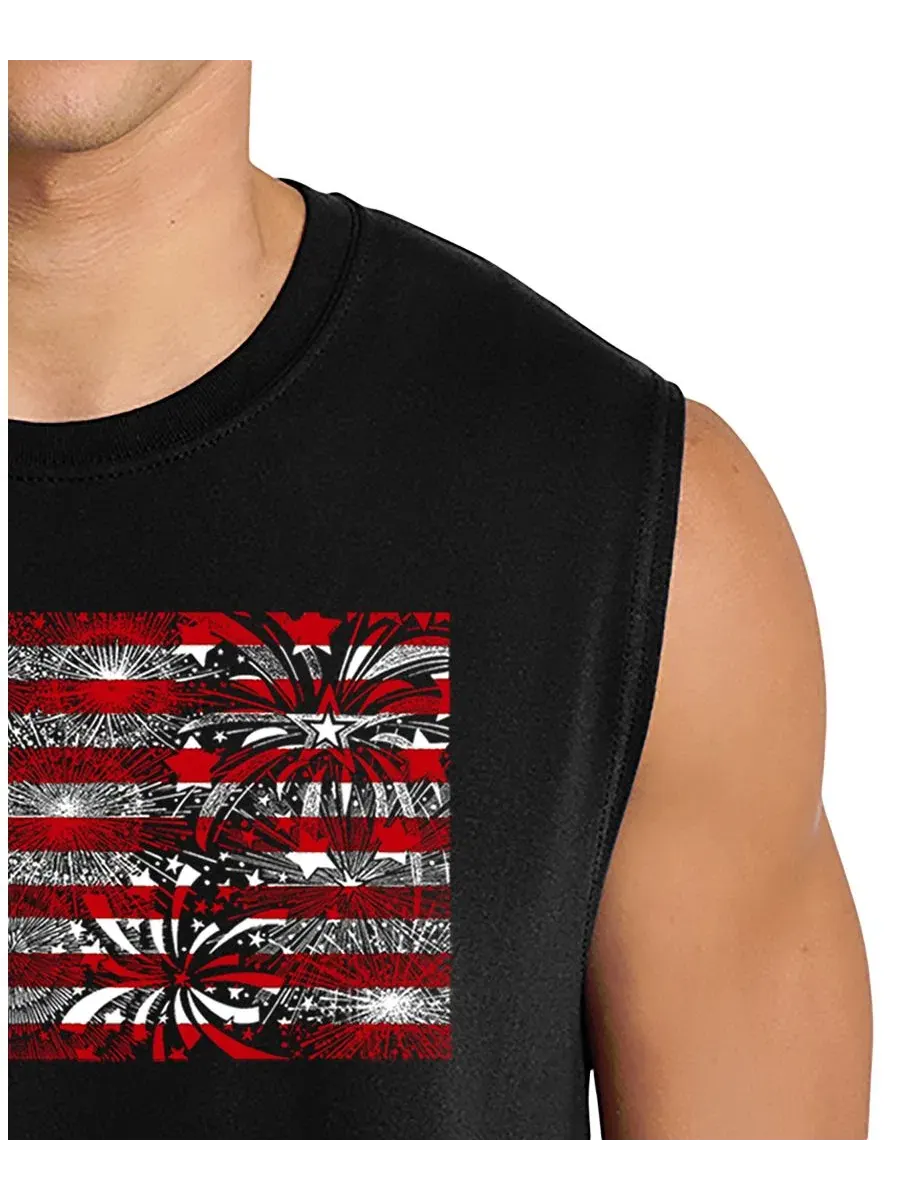 Мужская майка без рукавов с принтом American Flag Fireworks LA Pop Art — изображение 2 из 4, черный